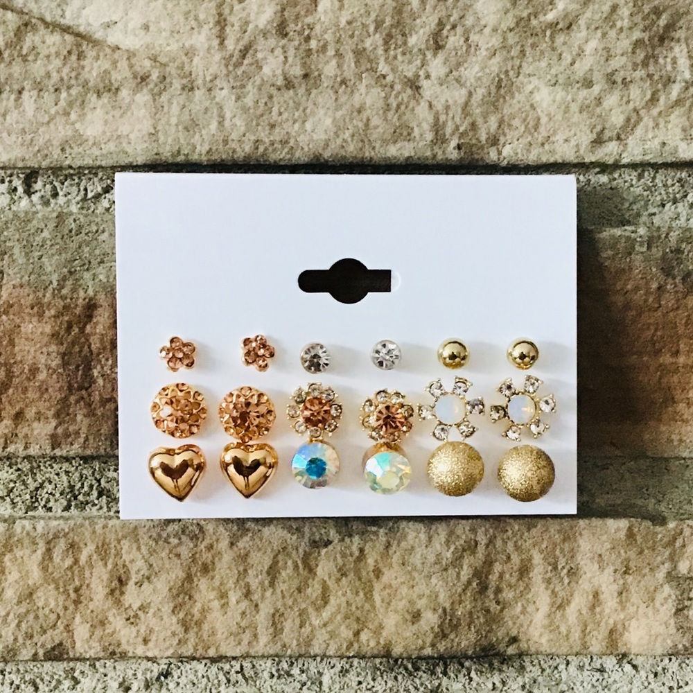 Stud Earrings Set 9 pairs